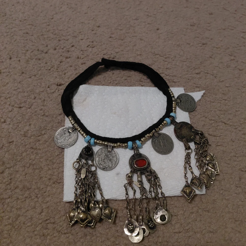 Bohemian Coin Charm Necklace - Black and Silver - Picture 2 of 3